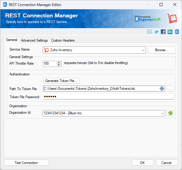 SSIS REST Zoho Inventory Connection Manager